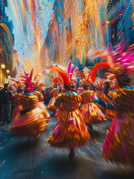 Photo of People Participating in a Vibrant Carnival Parade in Spain W Festival Holiday Concept