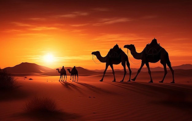 Photo of people travelling across the desert with camels