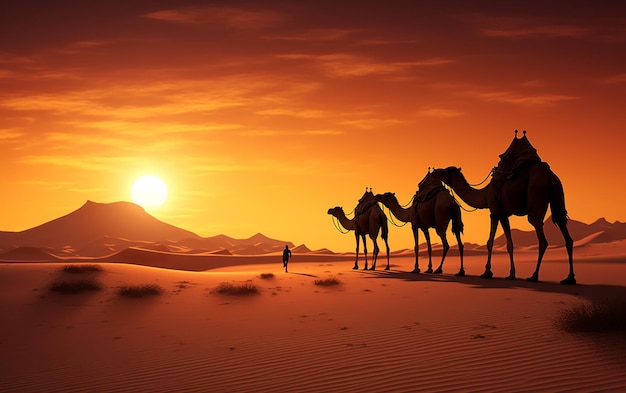 Photo of people travelling across the desert with camels