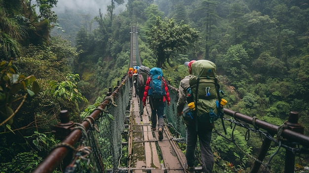 Photo of a people walk on the longest tibetan bridge in europe