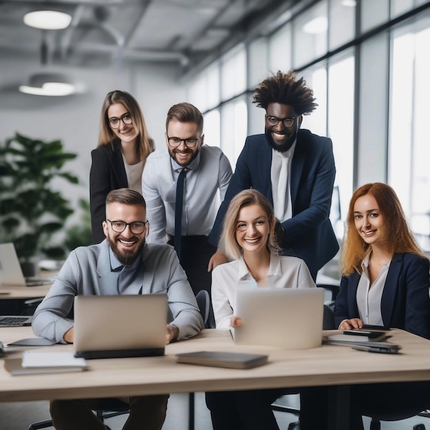 photo people with laptops in office