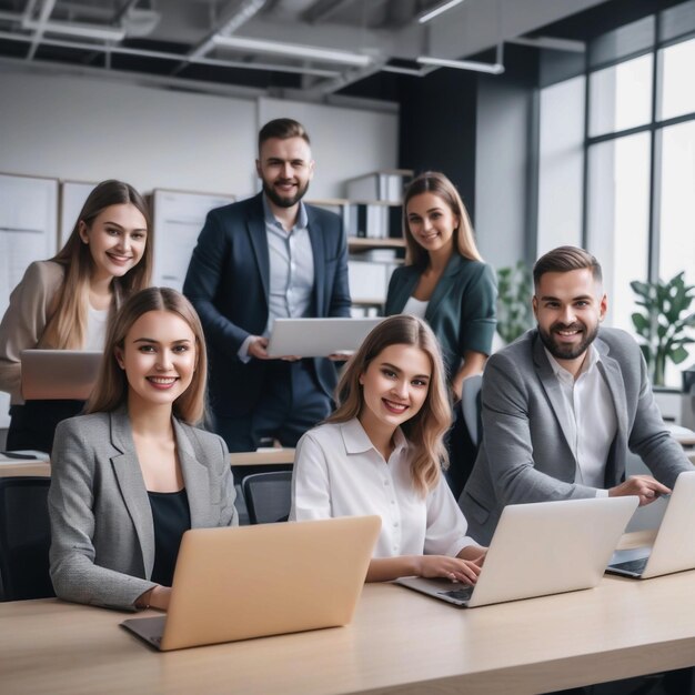 photo people with laptops in office