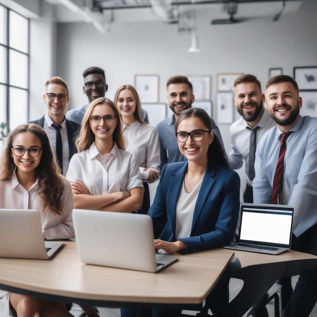 photo people with laptops in office