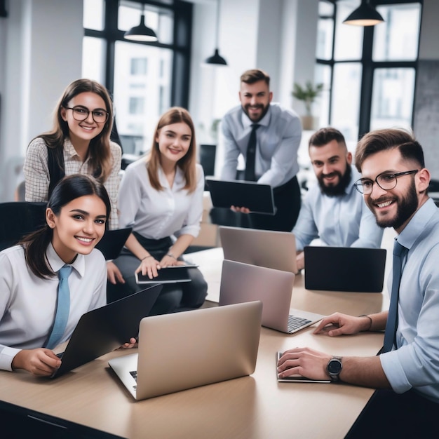 photo people with laptops in office