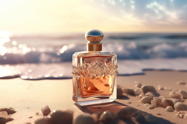 Photo perfume bottle on a seascape