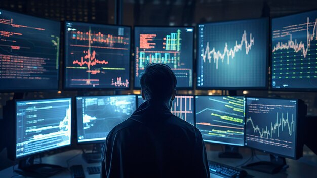 Photo a photo of a person analyzing stock market data