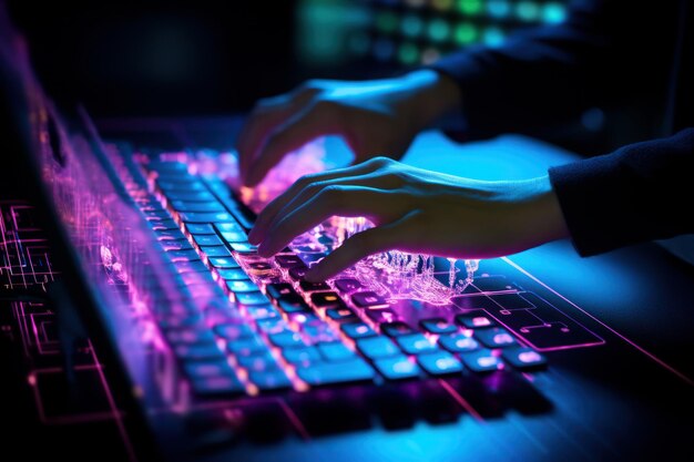 Premium Photo | Photo of a person coding on a futuristic holographic ...