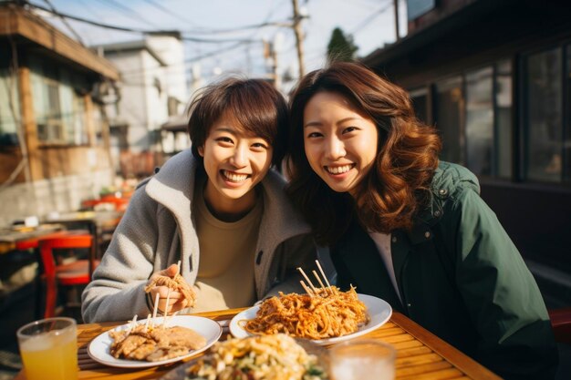 写真の人は食べ物を楽しんでいます