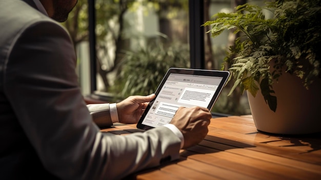 A photo of a person reviewing an insurance policy on tablet