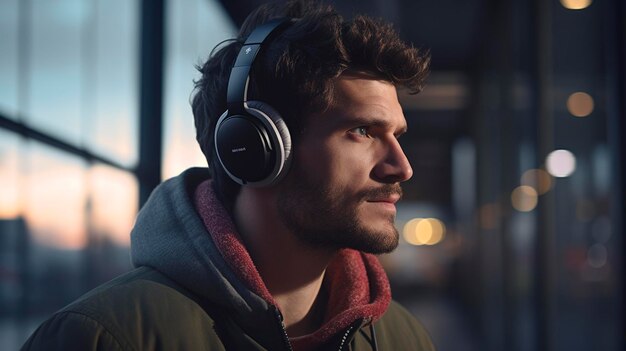 A photo of a person testing headphones