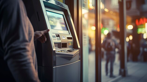 A photo of a person using an ATM machine