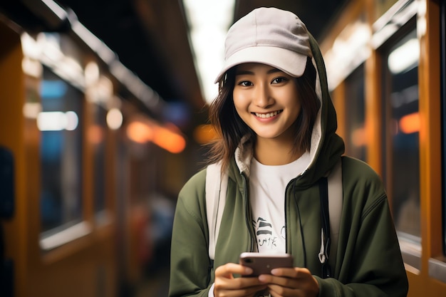 Photo of a person using smartphone in outdoor