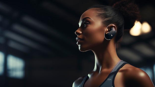 A photo of a person using wireless earbuds during a workout