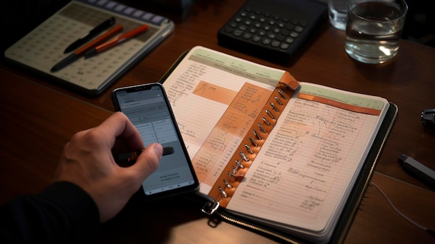 A photo of a person with a budgeting notebook