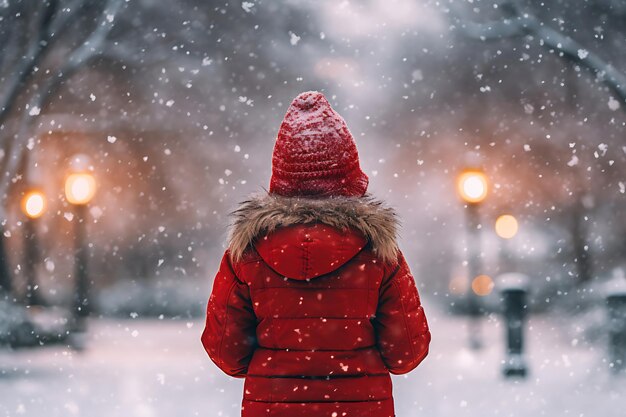 Photo of Person with a hot beverage in a snowy park