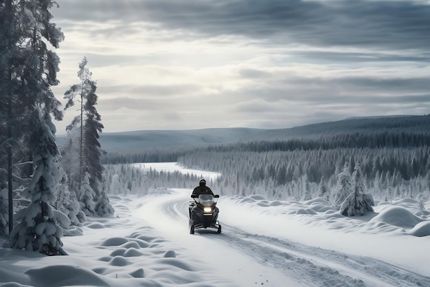 Photo of Person with a snowmobile in a winter storm