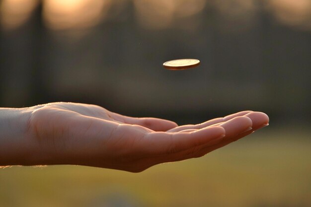 Photo of persons hand tossing a coin