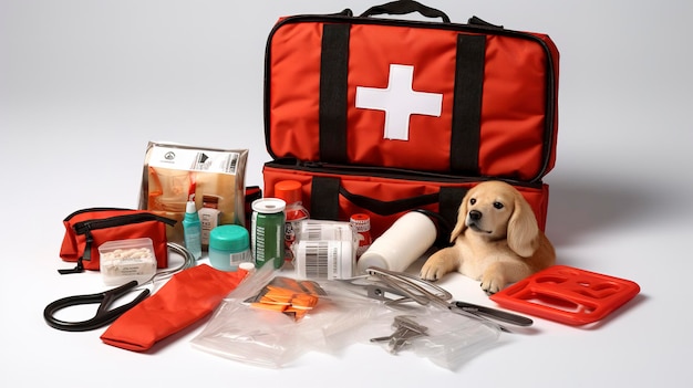 A photo of a pet first aid kit full length photo