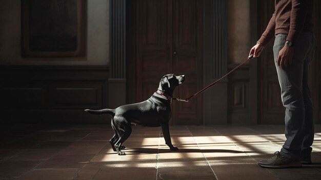 A photo of a pet trainer introducing leash training