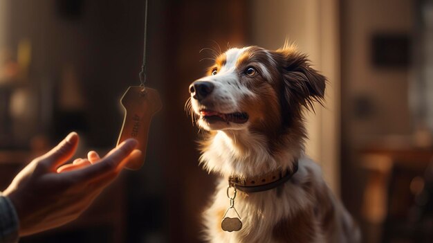 A photo of a pet trainer with a clicker
