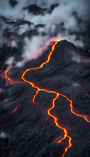 Foto foto del vulcano in eruzione vulcano sfondo di rocce e lava fusa calda