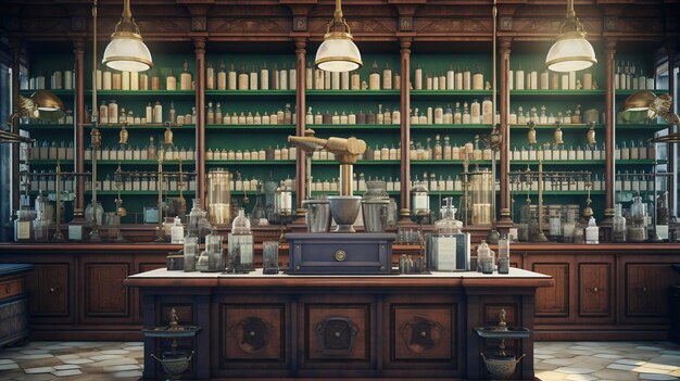 A photo of a pharmacy with shelves of medicine