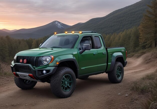 Foto foto di un pick-up fuori strada nel paesaggio