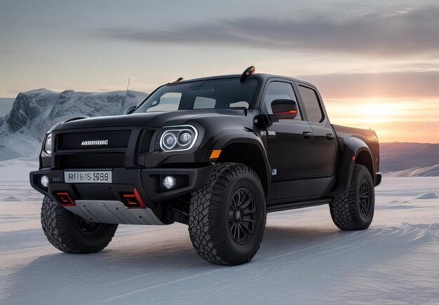 Foto foto di un pick-up fuori strada nel paesaggio