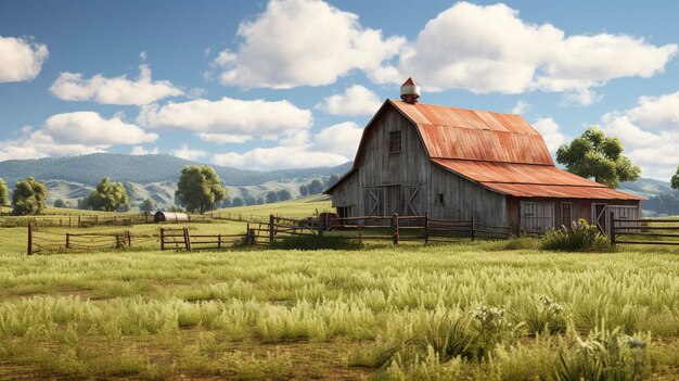 A photo of a picturesque countryside barn in a field