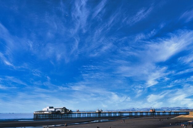 A photo of the pier and blue sky in blackpool