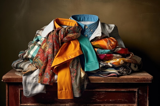 photo of a pile of clothes old fashion vintage style Photography AI Generated