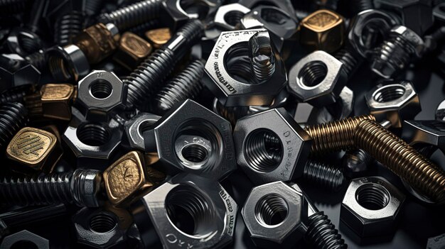 Photo a photo of a pile of industrialgrade nuts and bolts