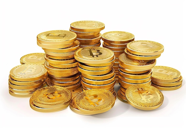 Photo photo of a pile stack of gold coins on isolated white background