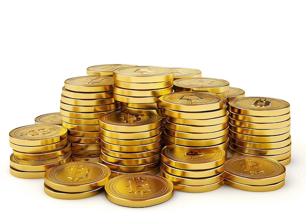 Photo photo of a pile stack of gold coins on isolated white background