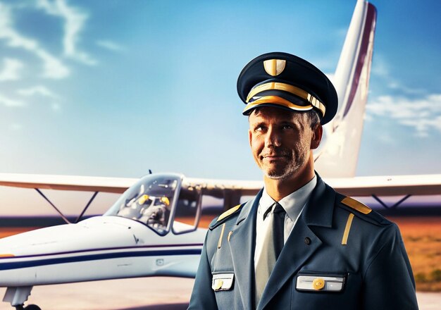 photo of a Pilot standing with airplane background