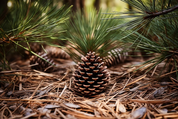 Photo photo of pine cone with pine needles arranged artistic