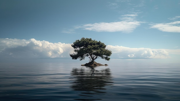 Photo pine tree isolated in the middle of the sea