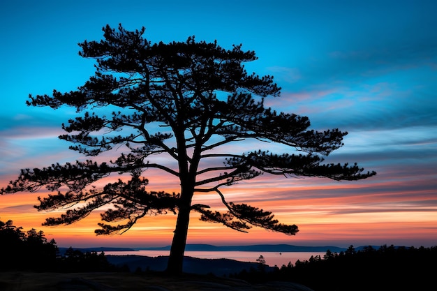 Photo of Pine Tree Silhouette at Dusk