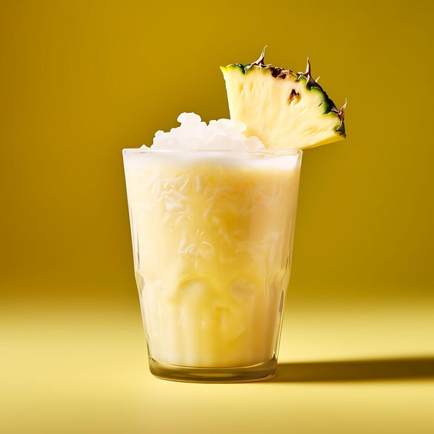 Photo of Pineapple Coconut Smoothie Blended Pineapple and Coconut Mil Front View Clean BG