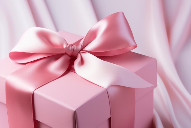 Photo photo of pink box wrapet in ribbon on white background high quality photo