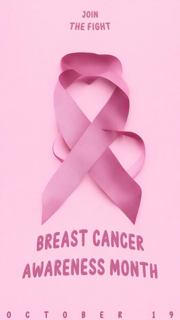 Photo pink breast cancer awareness pink ribbon with text