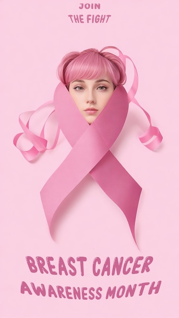 Photo pink breast cancer awareness pink ribbon with text