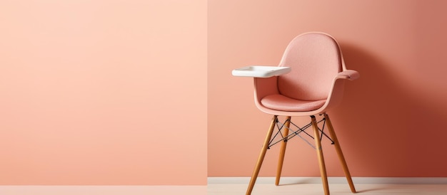 Photo of a pink chair with a white tray on top perfect for a cozy and stylish corner with copy space