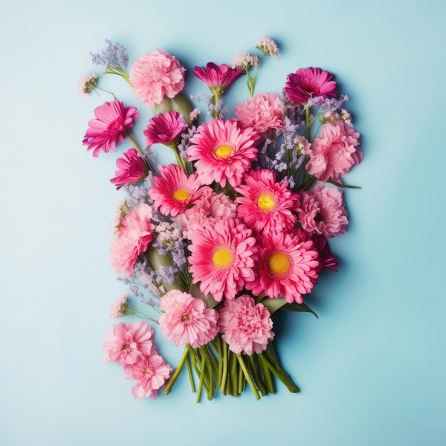 PHOTO of a pink flower on blue background