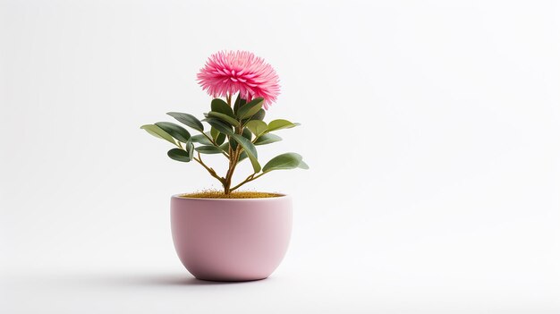 Photo of Pink flower in pot isolated on white background