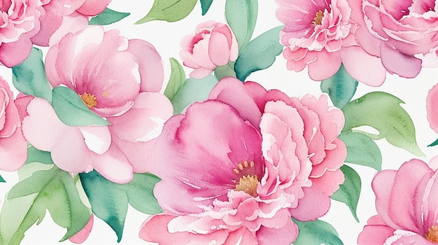 Photo pink flowers watercolor seamless pattern