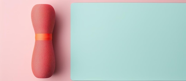 Photo of a pink toothbrush next to a pastel blue rectangle with copy space with copy space