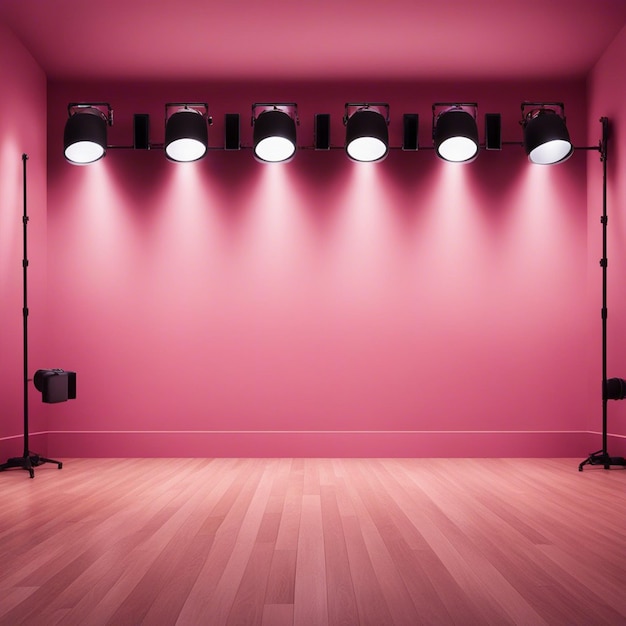 photo pink wall with a row of spotlights in an empty room wallpaper