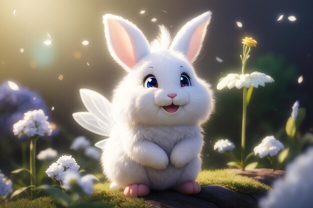Фото Фото pixar style милый и сладкий счастливый белый сказочный кролик