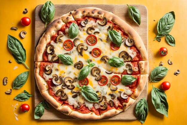 Photo pizza in yellow background